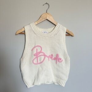 Cream Sleeveless “Bride” Sweater